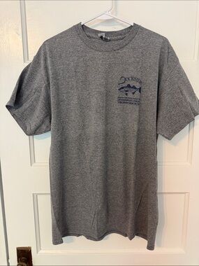 Gildan Heather Gray Short Sleeve Tee with Navy Chest Graphic